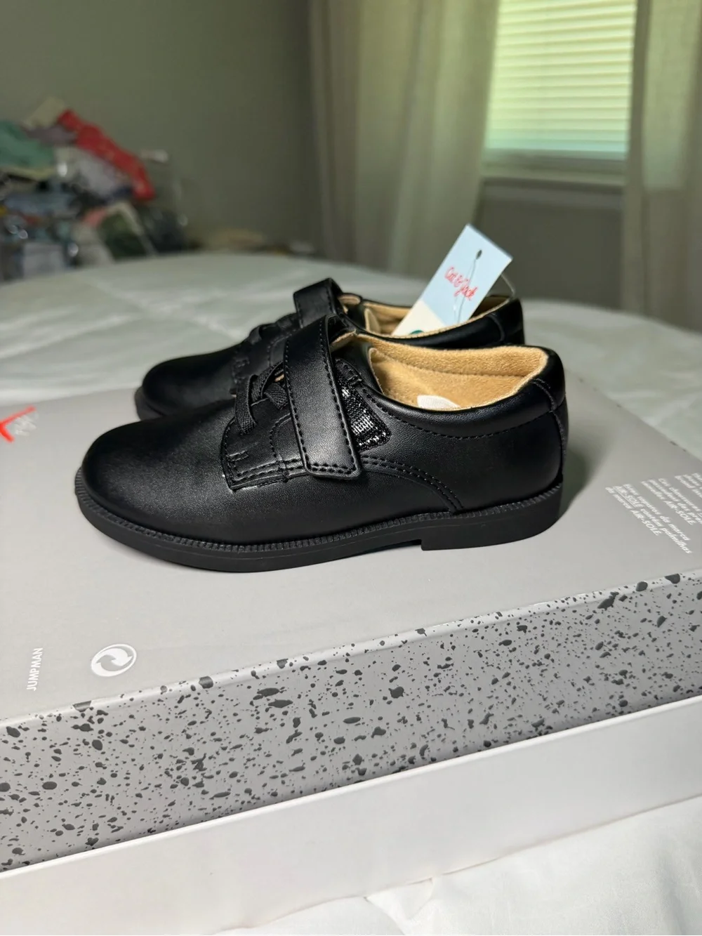 Cat & Jack Little Kid Black Dress Shoes with Hook-and-Loop Strap